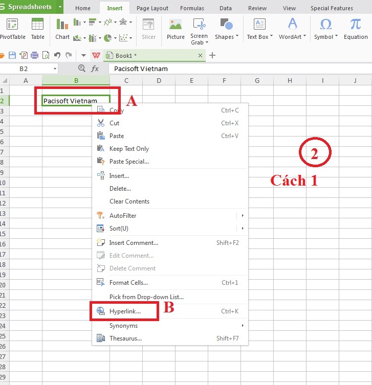 Tạo Hyperlink trong Spreadsheets