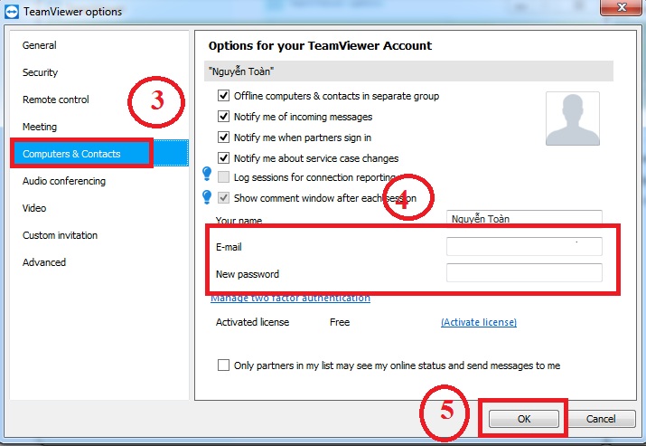 Cách thay đổi email password tài khoản TeamViewer
