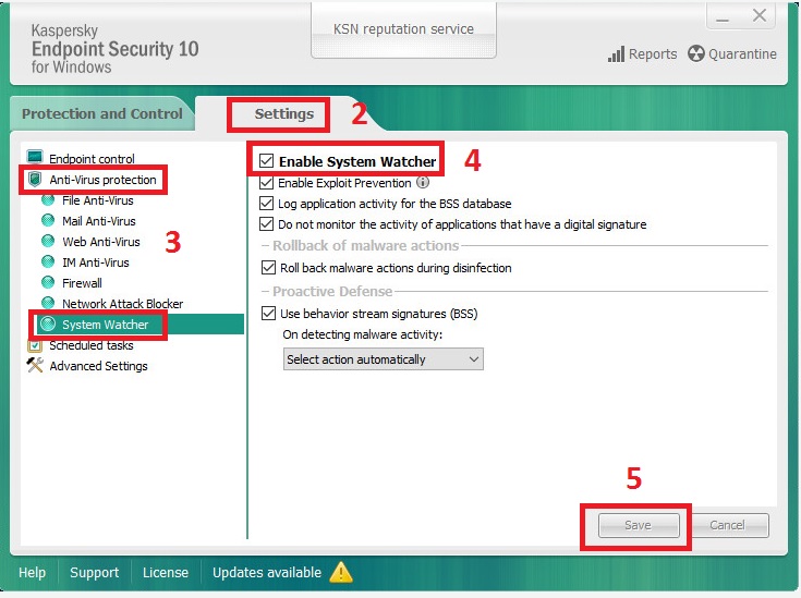 System Watcher trong Kaspersky Endpoint Security