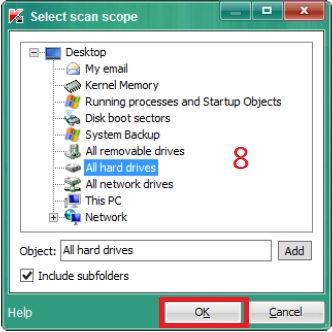 Scan scope cho Virus Scan Task trong Kaspersky