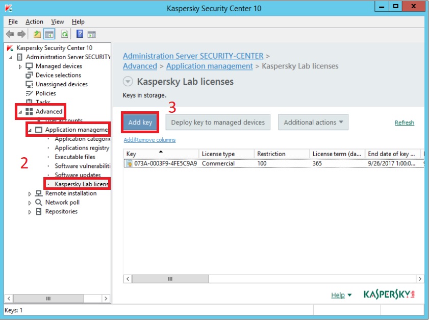 Hướng dẫn add key cho Client trong Kaspersky Security Center