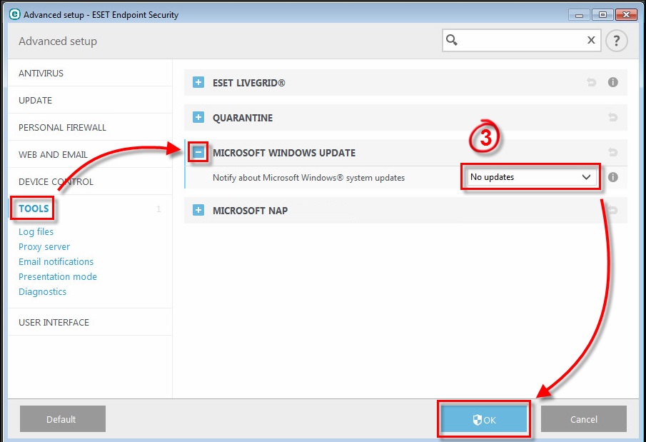 Cách tắt thông báo Windows update trong ESET Endpoint Security