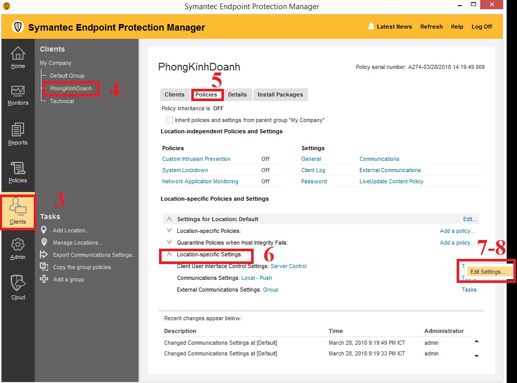 Hạn chế người dùng thay đổi cấu hình Symantec Endpoint Protection Client