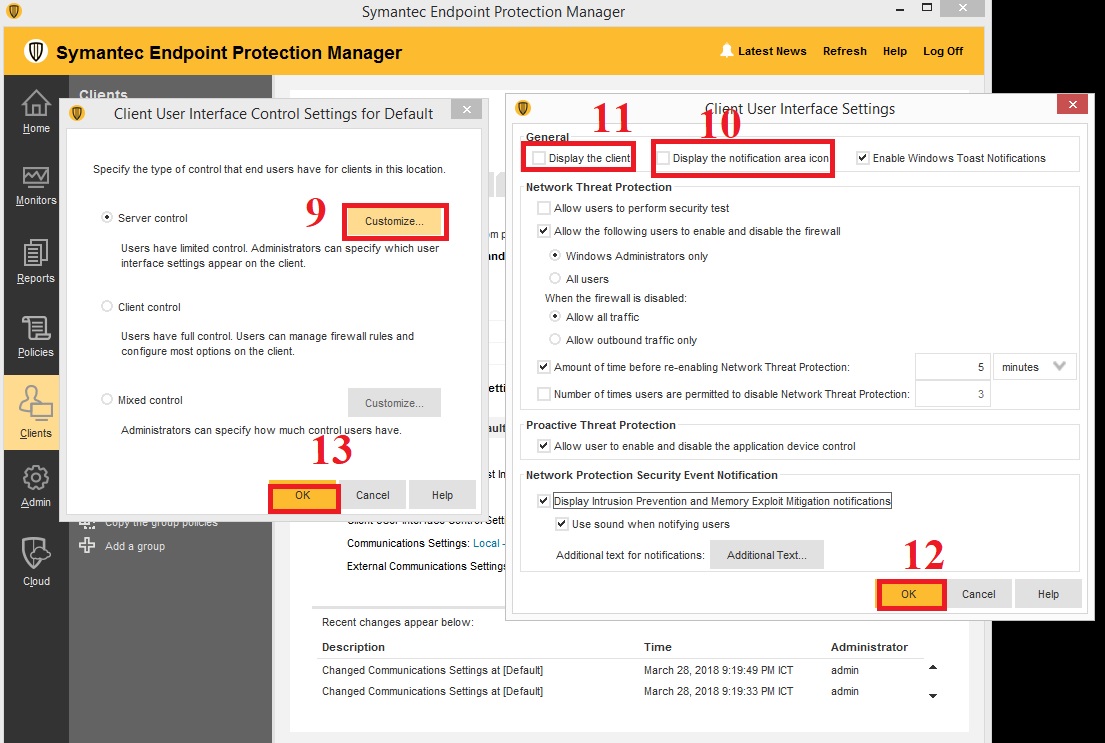 Hạn chế người dùng thay đổi cấu hình Symantec Endpoint Protection Client