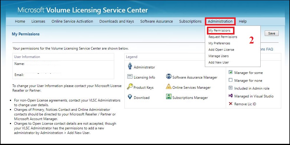 Thay đổi quyền cho user trong Volume Licensing Service Center