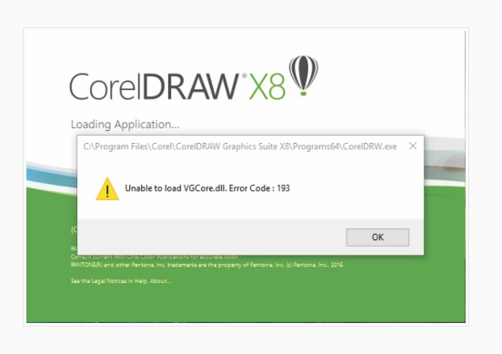 Khắc phục lỗi Unable to load VGCore.dll.Error Code: 193 trên CorelDRAW