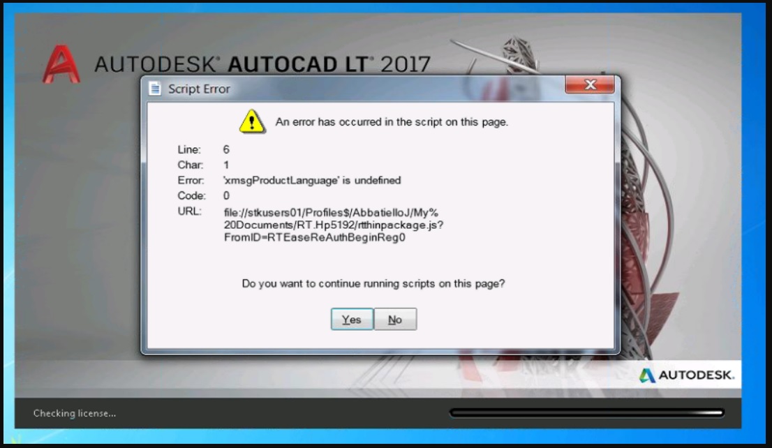 Khắc phục lỗi Script error khi mở AutoCAD LT