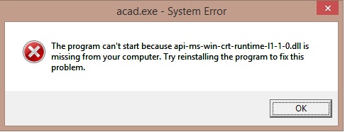 Khắc phục lỗi The program cannot start because api-ms-win-crt-runtime-l1-1-0.dll trong AutoCAD