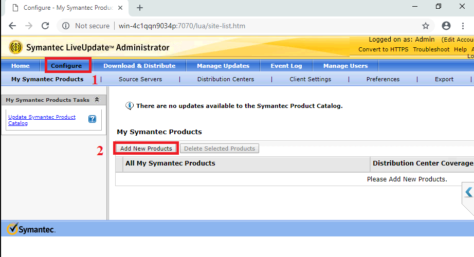 Cấu hình Symantec LiveUpdate Administrator