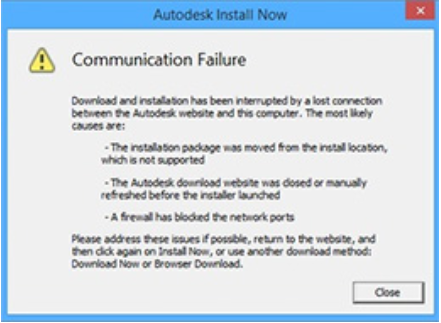 Lỗi Communication Failure trong Autodesk